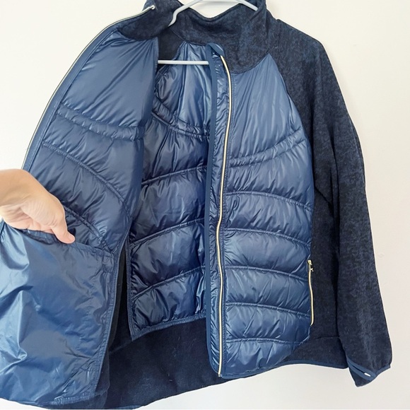 London Fog Mixed Media Down Puffer Coat Jacket XXL Navy Blue Gold Hardware 2XL - Picture 8 of 11